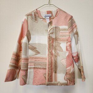 Alfred Dunner Blazer Jacket Women 8 Petite Spring Beach Beige Pink Abstract